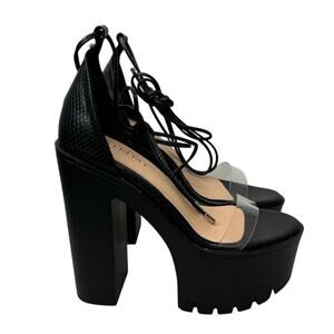 NEW SIMMI London Black Platform Open Toe Strappy Block Heel with Clear Fronts